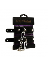 Черно-фиолетовые скругленные наручники с мягкой подкладкой - Crazy Handmade - купить с доставкой в Нефтекамске Черно-фиолетовые скругленные наручники с мягкой подкладкой - Crazy Handmade - купить с доставкой в Нефтекамске