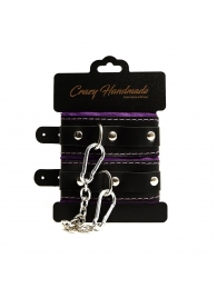 Черно-фиолетовые скругленные наручники с мягкой подкладкой - Crazy Handmade - купить с доставкой в Нефтекамске Черно-фиолетовые скругленные наручники с мягкой подкладкой - Crazy Handmade - купить с доставкой в Нефтекамске