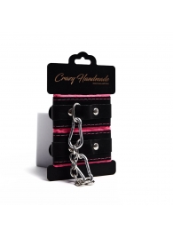 Черно-розовые скругленные наручники с мягкой подкладкой - Crazy Handmade - купить с доставкой в Нефтекамске Черно-розовые скругленные наручники с мягкой подкладкой - Crazy Handmade - купить с доставкой в Нефтекамске