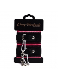 Черно-розовые скругленные наручники с мягкой подкладкой - Crazy Handmade - купить с доставкой в Нефтекамске Черно-розовые скругленные наручники с мягкой подкладкой - Crazy Handmade - купить с доставкой в Нефтекамске