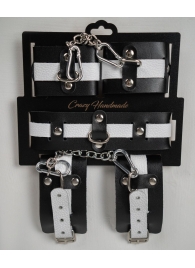 Набор фиксаторов из черной и белой натуральной кожи - Crazy Handmade - купить с доставкой в Нефтекамске Набор фиксаторов из черной и белой натуральной кожи - Crazy Handmade - купить с доставкой в Нефтекамске