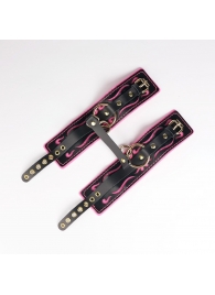 Черные кожаные оковы с розовой строчкой - Crazy Handmade - купить с доставкой в Нефтекамске Черные кожаные оковы с розовой строчкой - Crazy Handmade - купить с доставкой в Нефтекамске