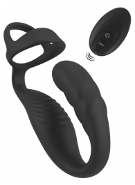 Черное эрекционное кольцо со стимуляцией промежности и анальной пробкой Cock Ring with RC Prostate Plug - Orion - в Нефтекамске купить с доставкой