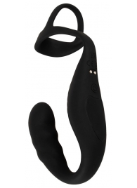 Черное эрекционное кольцо со стимуляцией промежности и анальной пробкой Cock Ring with RC Prostate Plug - Orion - в Нефтекамске купить с доставкой