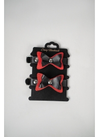 Черно-красные кожаные наручники с бантиками - Crazy Handmade - купить с доставкой в Нефтекамске Черно-красные кожаные наручники с бантиками - Crazy Handmade - купить с доставкой в Нефтекамске