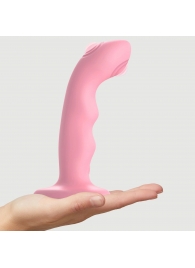 Розовая насадка-стимулятор Strap-On-Me Tapping Dildo Wave - Strap-on-me - купить с доставкой в Нефтекамске