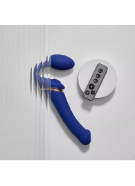 Синий безремневой страпон Multi Orgasm Bendable Strap-On size L с клиторальной стимуляцией - Strap-on-me - купить с доставкой в Нефтекамске