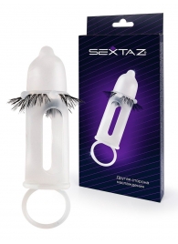 Эластичная насадка на пенис с подхватом мошонки и стимулирующими «ресничками» - Sextaz - в Нефтекамске купить с доставкой