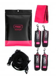 Черно-розовый эротический набор: фиксатор, оковы, наручники, повязка - Erokay - купить с доставкой в Нефтекамске