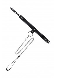 Черный узкий однослойный ошейник с серебристым поводком-цепочкой - Pecado - купить с доставкой в Нефтекамске