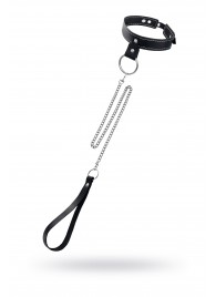 Черный узкий однослойный ошейник с серебристым поводком-цепочкой - Pecado - купить с доставкой в Нефтекамске