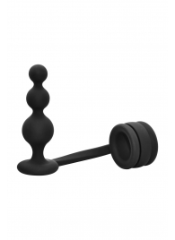 Черное эрекционное кольцо с анальной елочкой Cockring With Beaded Anal Plug - Dream Toys - в Нефтекамске купить с доставкой