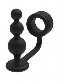 Черное эрекционное кольцо с анальной елочкой Cockring With Beaded Anal Plug - Dream Toys - в Нефтекамске купить с доставкой