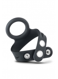 Черное эрекционное кольцо с подхватом мошонки на кнопках VS6 - Blush Novelties - в Нефтекамске купить с доставкой