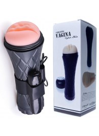 Телесный мастурбатор-вагина в черной колбе с вибрацией - Boys of Toys - в Нефтекамске купить с доставкой