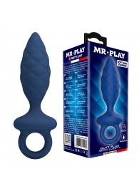 Синяя анальная пробка с кольцом Butt Plug with Loop L - 15,7 см. - Baile