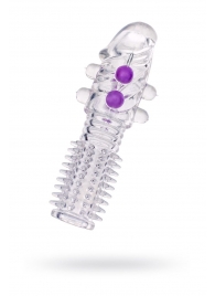 Гелевая прозрачная насадка с шариками и шипами - 14 см. - Toyfa Basic - в Нефтекамске купить с доставкой