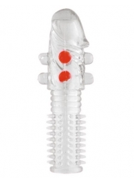 Гелевая прозрачная насадка с шариками и шипами - 14 см. - Toyfa Basic - в Нефтекамске купить с доставкой