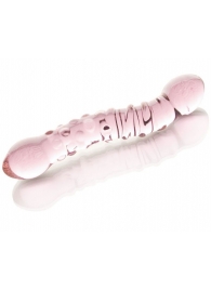 Двусторонний розовый фаллос  с рёбрами и точками - 19,5 см. - Sexus купить с доставкой в интернет-магазине Orgasmix в Нефтекамске Двусторонний розовый фаллос  с рёбрами и точками - 19,5 см. - Sexus
