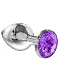 Малая серебристая анальная пробка Diamond Purple Sparkle Small с фиолетовым кристаллом - 7 см. - Lola Games - купить с доставкой в Нефтекамске