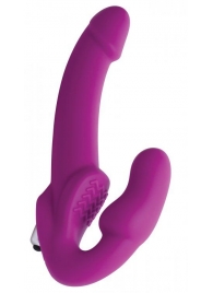 Ярко-розовый безремневой вибрострапон Evoke Vibrating Strapless Silicone Strap-on Dildo - XR Brands - купить с доставкой в Нефтекамске