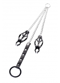 Черно-серебристые зажимы для сосков с кольцом для пениса TOYFA Metal - ToyFa - купить с доставкой в Нефтекамске