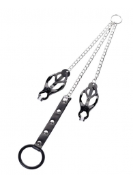 Черно-серебристые зажимы для сосков с кольцом для пениса TOYFA Metal - ToyFa - купить с доставкой в Нефтекамске