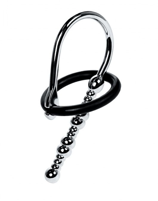 Серебристый уретральный плаг-бусины TOYFA Metal с мягким фиксириющим кольцом - ToyFa - купить с доставкой в Нефтекамске