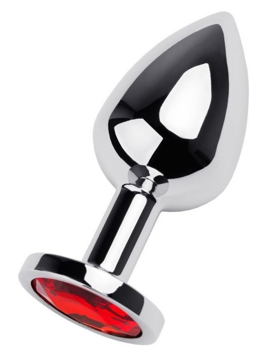 Серебристая коническая анальная пробка с красным кристаллом - 8 см. - ToyFa - купить с доставкой в Нефтекамске