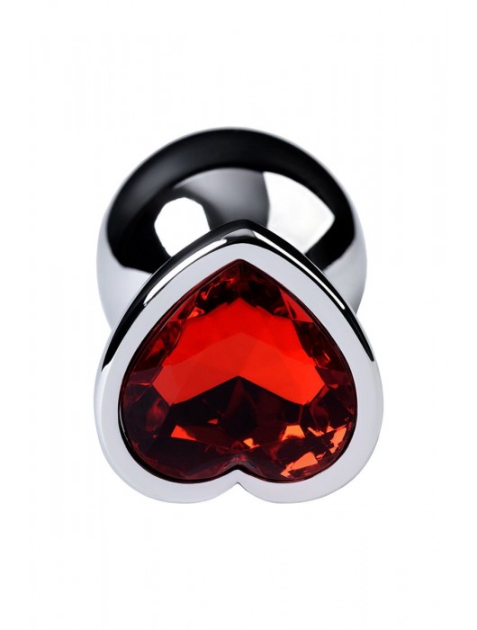 Серебристая коническая анальная пробка с красным кристаллом-сердечком - 7 см. - ToyFa - купить с доставкой в Нефтекамске
