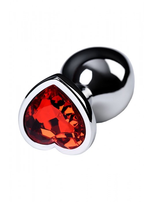 Серебристая коническая анальная пробка с красным кристаллом-сердечком - 7 см. - ToyFa - купить с доставкой в Нефтекамске