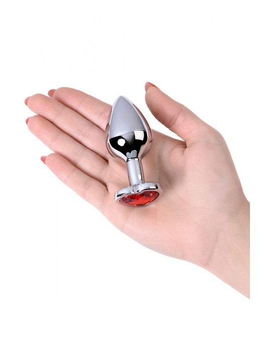 Серебристая коническая анальная пробка с красным кристаллом-сердечком - 7 см. - ToyFa - купить с доставкой в Нефтекамске