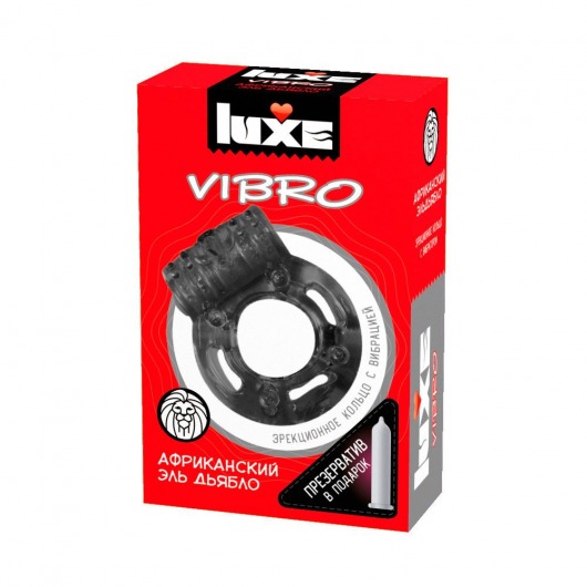 Чёрное эрекционное виброкольцо Luxe VIBRO  Африканский Эль Дьябло  + презерватив - Luxe - в Нефтекамске купить с доставкой