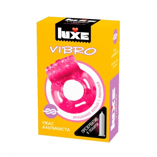 Розовое эрекционное виброкольцо Luxe VIBRO  Ужас Альпиниста  + презерватив - Luxe - в Нефтекамске купить с доставкой