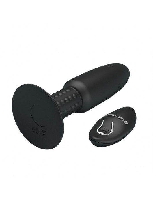 Черная анальная вибропробка с пультом ДУ и римминг-эффектом - 14,6 см. - Baile