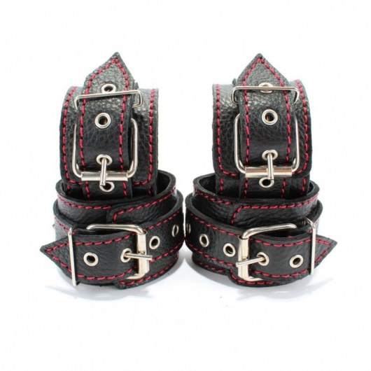 Черный бондажный набор с красной строчкой - БДСМ Арсенал - купить с доставкой в Нефтекамске