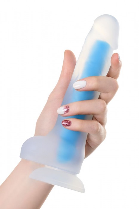 Прозрачно-синий фаллоимитатор, светящийся в темноте, Steve Glow - 20 см. - ToyFa купить с доставкой в интернет-магазине Orgasmix в Нефтекамске Прозрачно-синий фаллоимитатор, светящийся в темноте, Steve Glow - 20 см. - ToyFa