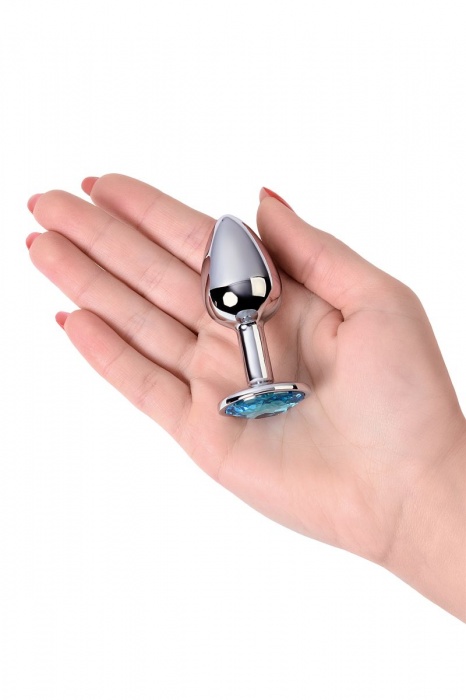 Серебристая конусовидная анальная пробка с голубым кристаллом - 7 см. - ToyFa - купить с доставкой в Нефтекамске