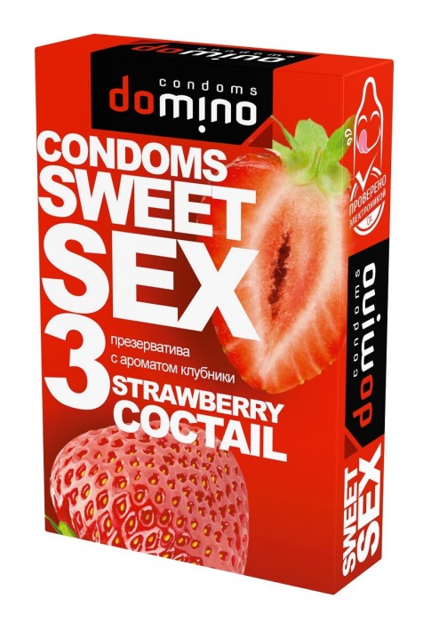 Презервативы для орального секса DOMINO Sweet Sex с ароматом клубничного коктейля  - 3 шт. - Domino - купить с доставкой в Нефтекамске