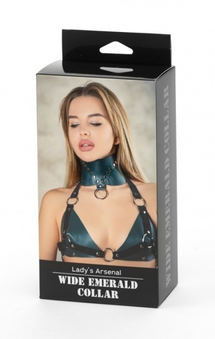 Изумрудный широкий ошейник Ladys Arsenal с заклепками - БДСМ Арсенал - купить с доставкой в Нефтекамске