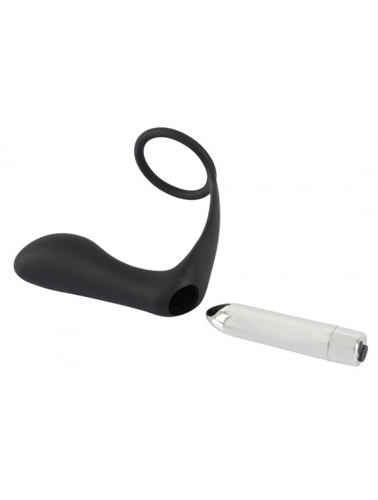 Черное эрекционное кольцо с анальной вибропробкой Vibrating Ring   Plug - Orion - в Нефтекамске купить с доставкой