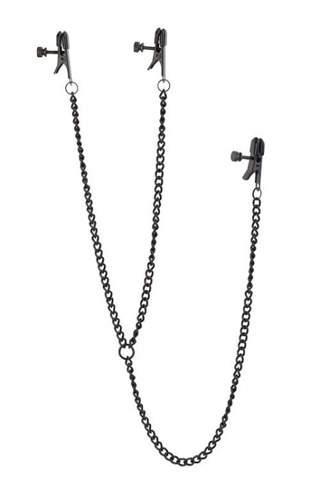 Черные зажимы на соски и клитор на цепочке DELUXE NIPPLE   CLIT CLAMPS - Dream Toys - купить с доставкой в Нефтекамске