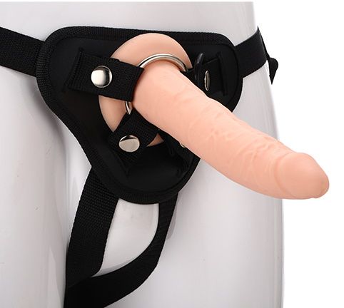 Телесный страпон на черных трусиках STRAP ON REAL DILDO - 20 см. - Dream Toys - купить с доставкой в Нефтекамске