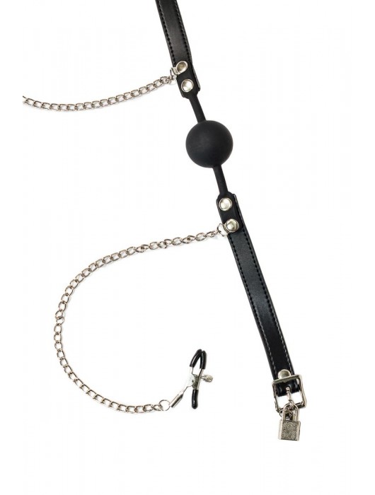 Силиконовый кляп-шар Hentai с зажимами на соски - Lola Games - купить с доставкой в Нефтекамске