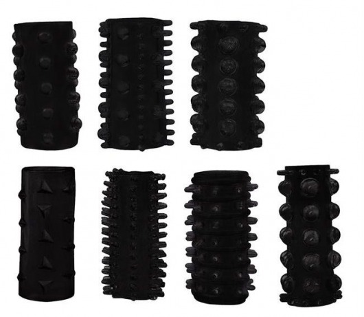 Набор из 7 черных насадок PENIS SLEEVES SET - Dream Toys - в Нефтекамске купить с доставкой