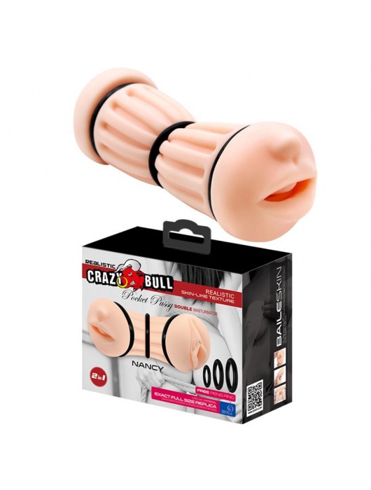 Телесный двусторонний мастурбатор Nancy - ротик и вагина - Baile - в Нефтекамске купить с доставкой
