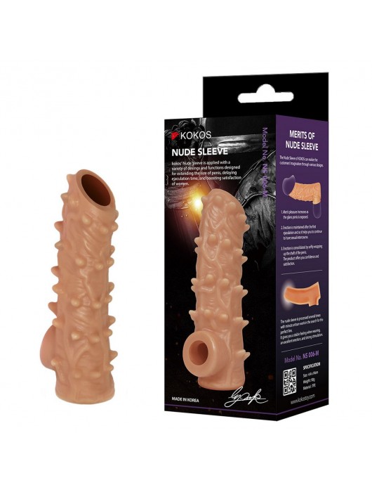 Телесная насадка с шипами и открытой головкой Nude Sleeve L - 14 см. - KOKOS - в Нефтекамске купить с доставкой