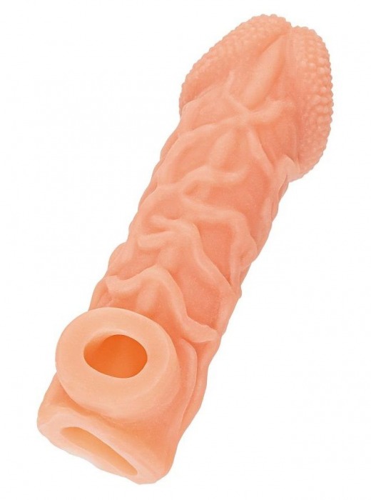 Телесная закрытая насадка с венками Cock Sleeve Size L - 17,6 см. - KOKOS - в Нефтекамске купить с доставкой