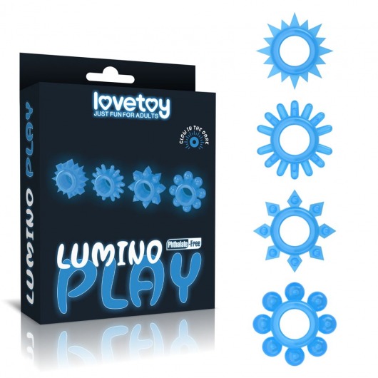 Набор из 4 голубых, светящихся в темноте эрекционных колец Lumino Play - Lovetoy - в Нефтекамске купить с доставкой