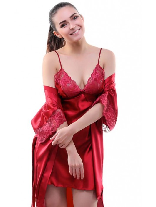 Сорочка на узких бретелях с декорированным кружевом лифом - Belweiss купить с доставкой